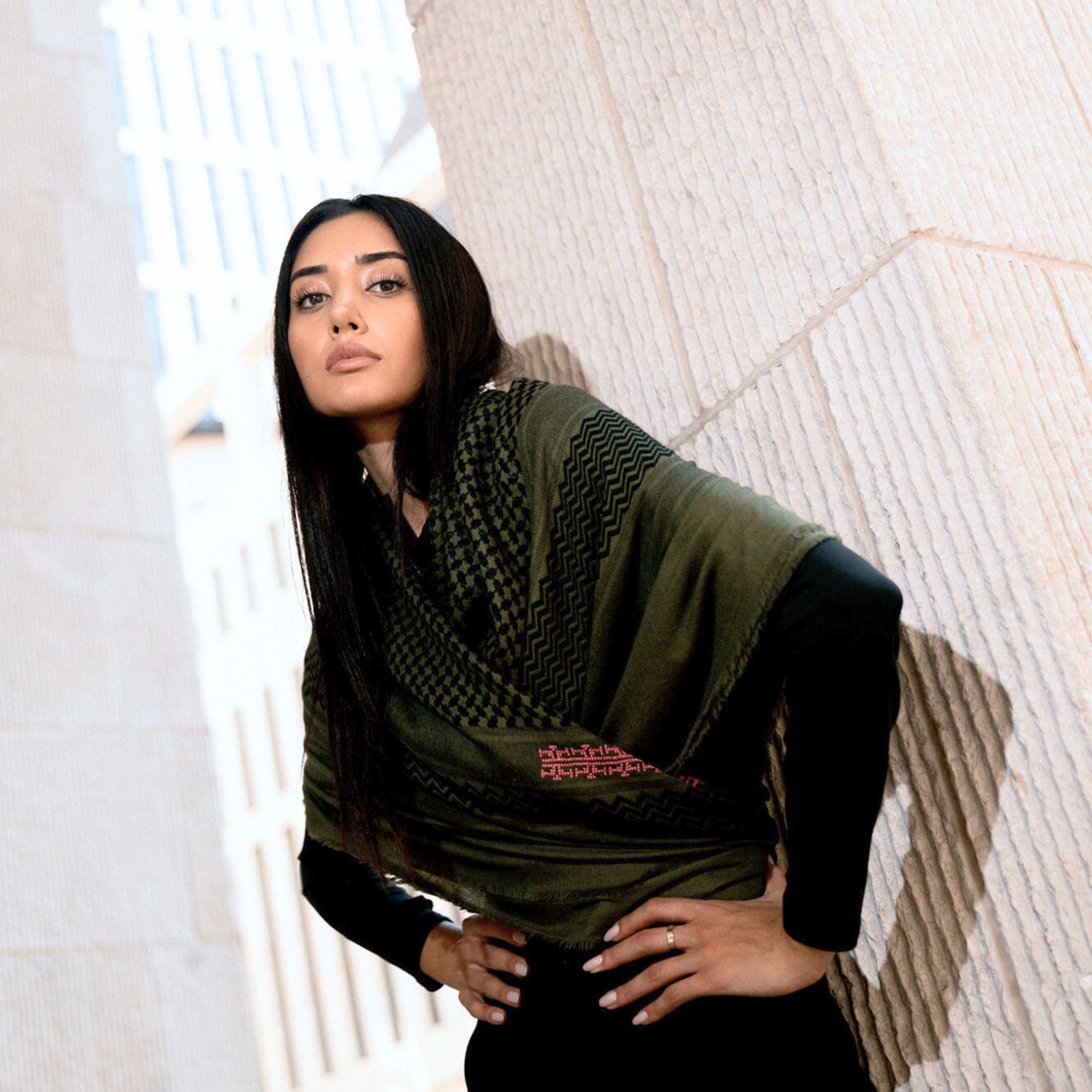 KHAKI MERINO WOOL & SILK IBRAHIM KEFFIYEH