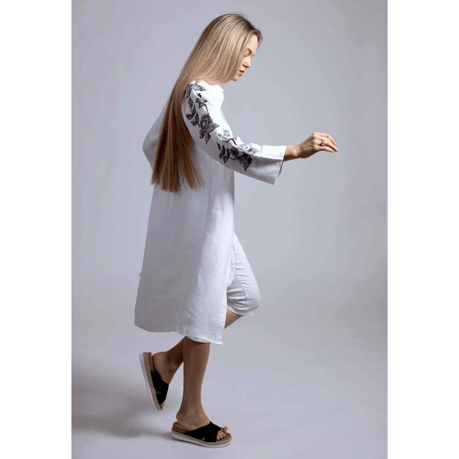 WHITE LINEN SHIRT DRESS STORM GRAY HANA ROSE