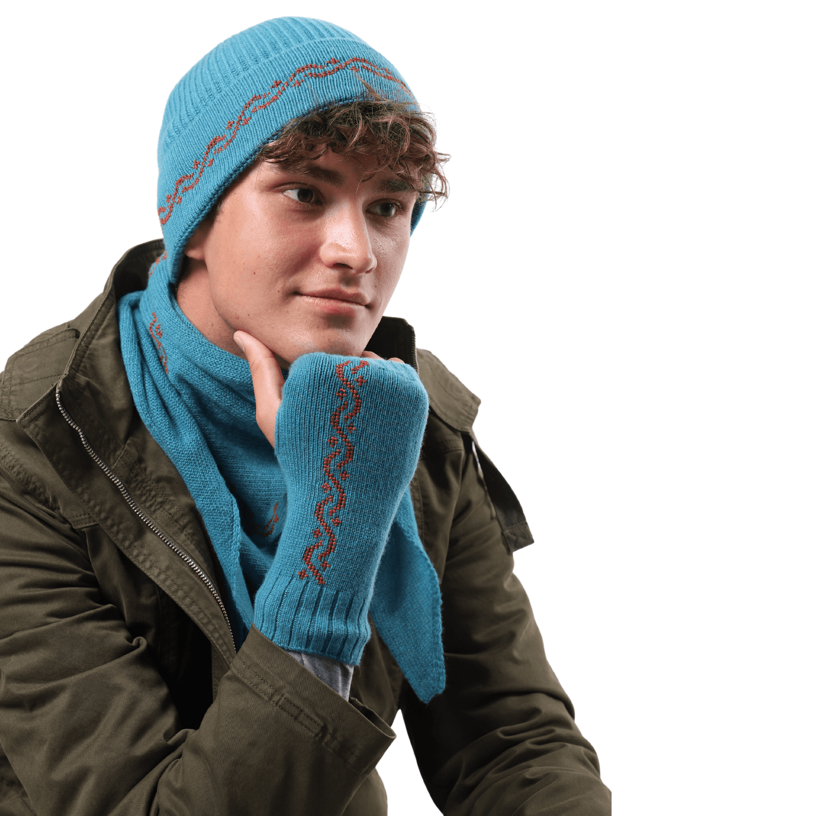 TEAL CASHMERE MITTENS | WAVES
