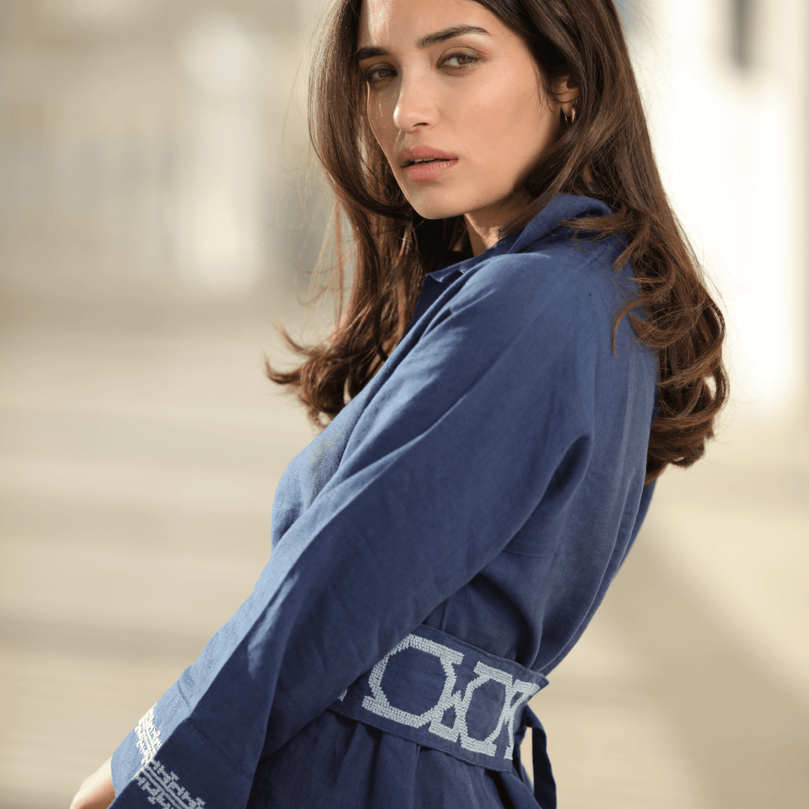 INDIGO BLUE LINEN OBI BELT