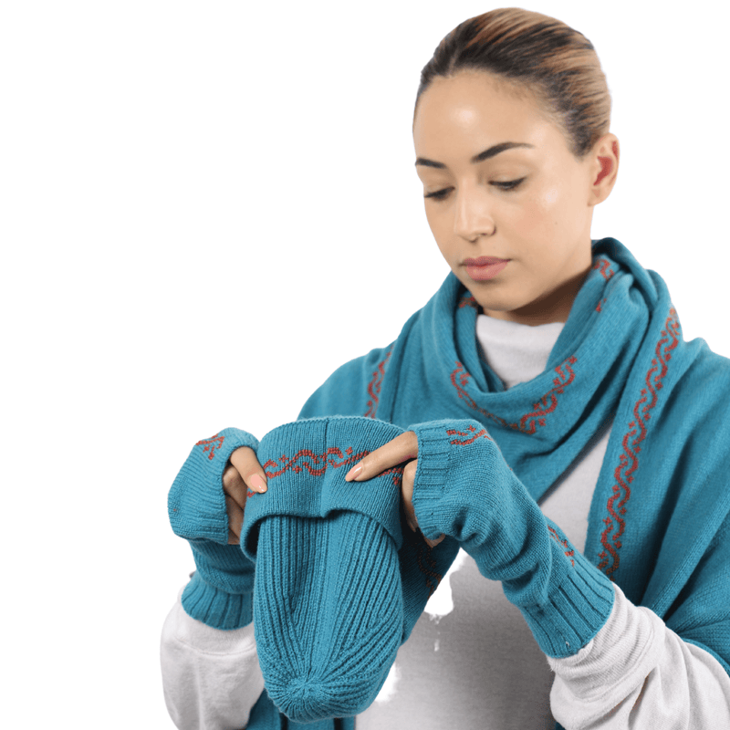 TEAL CASHMERE TRIANGLE SCARF | WAVES