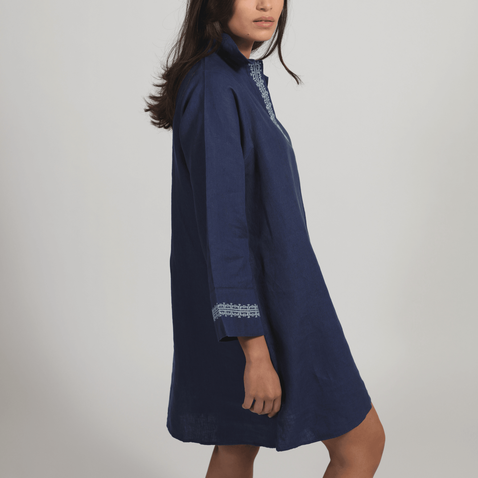 POLO COLLAR | INDIGO BLUE SHORT LINEN DRESS | IBRAHIM