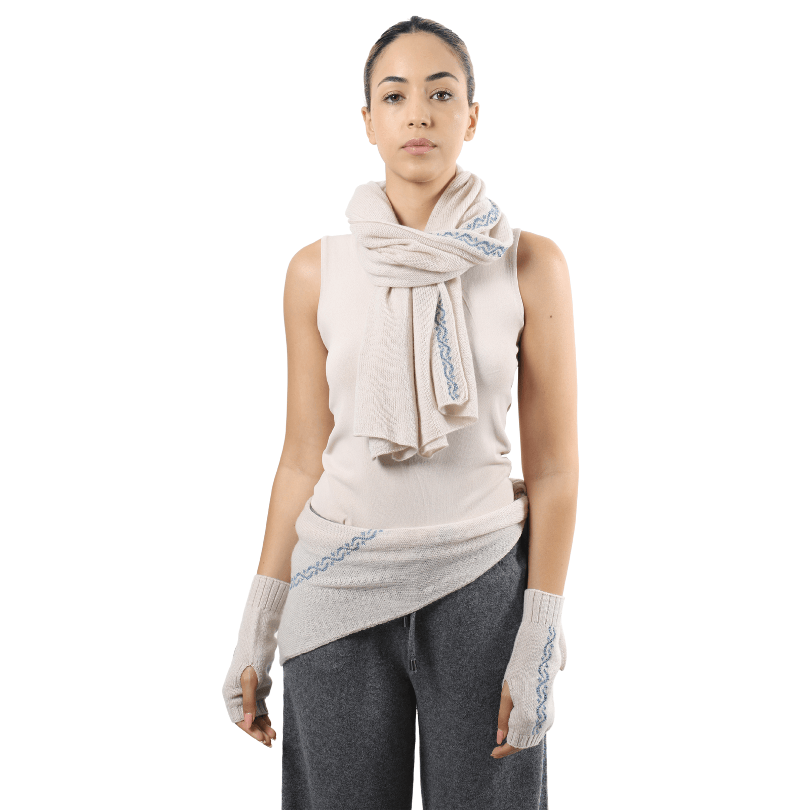 CREAM BEIGE CASHMERE MITTENS | WAVES