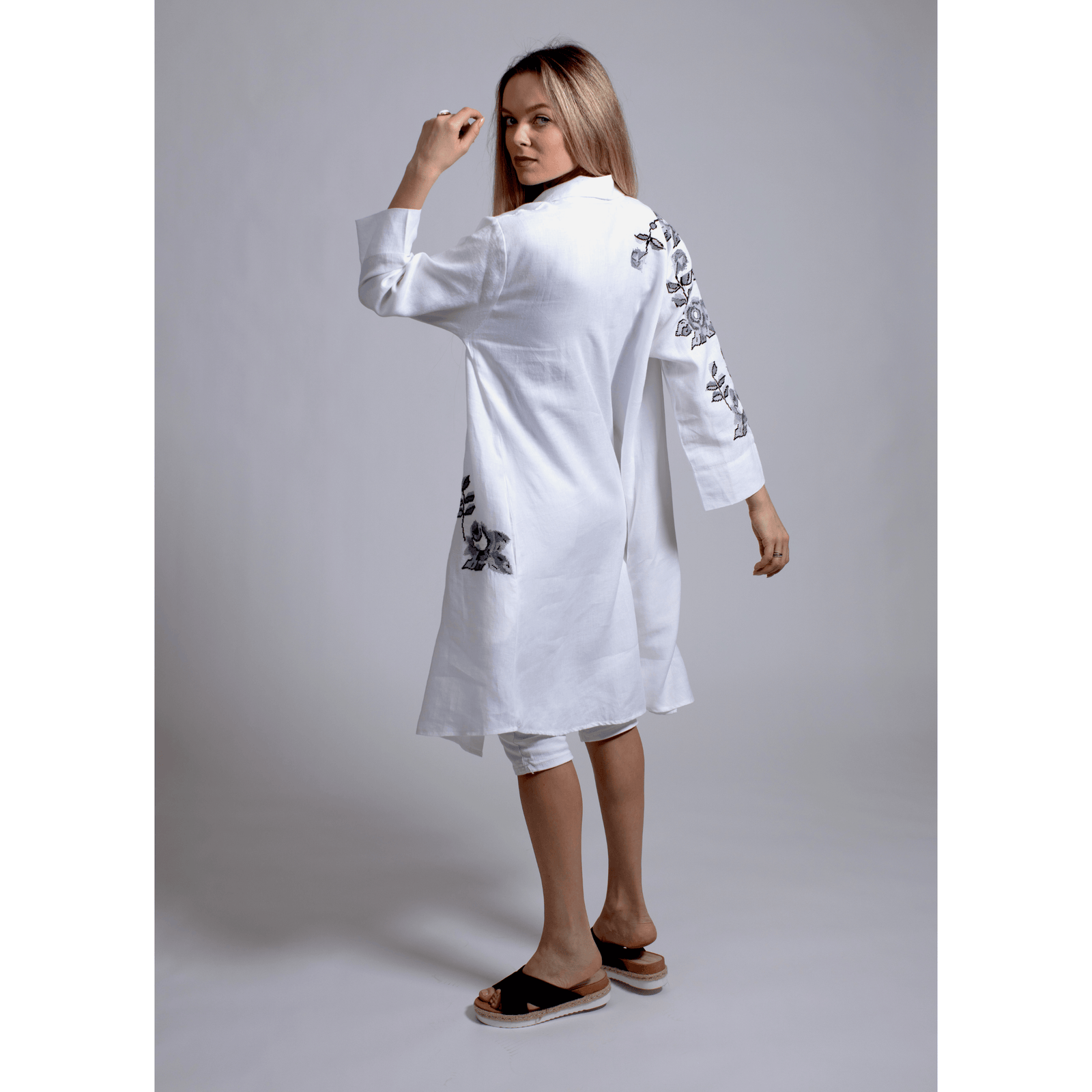 WHITE LINEN SHIRT DRESS STORM GRAY HANA ROSE