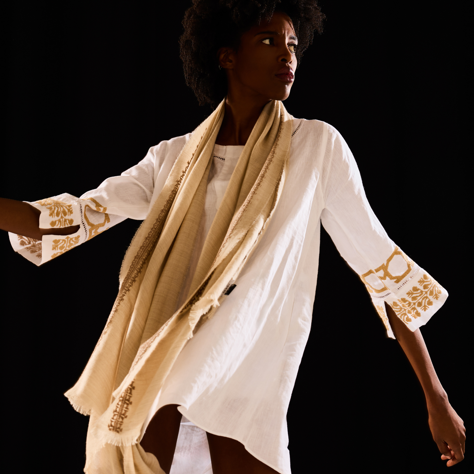 BEIGE CASHMERE & SILK SHAWL HAZEL IBRAHIM