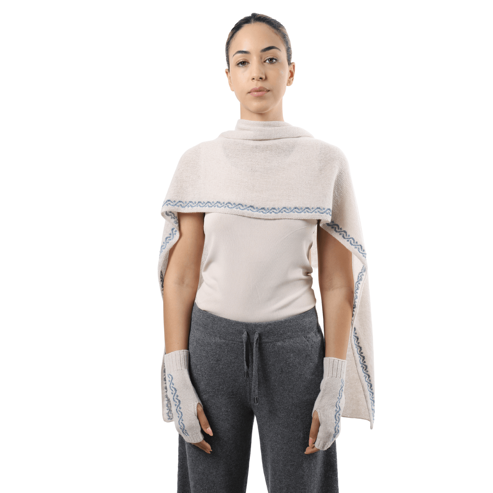 CREAM BEIGE CASHMERE SCARF | WAVES