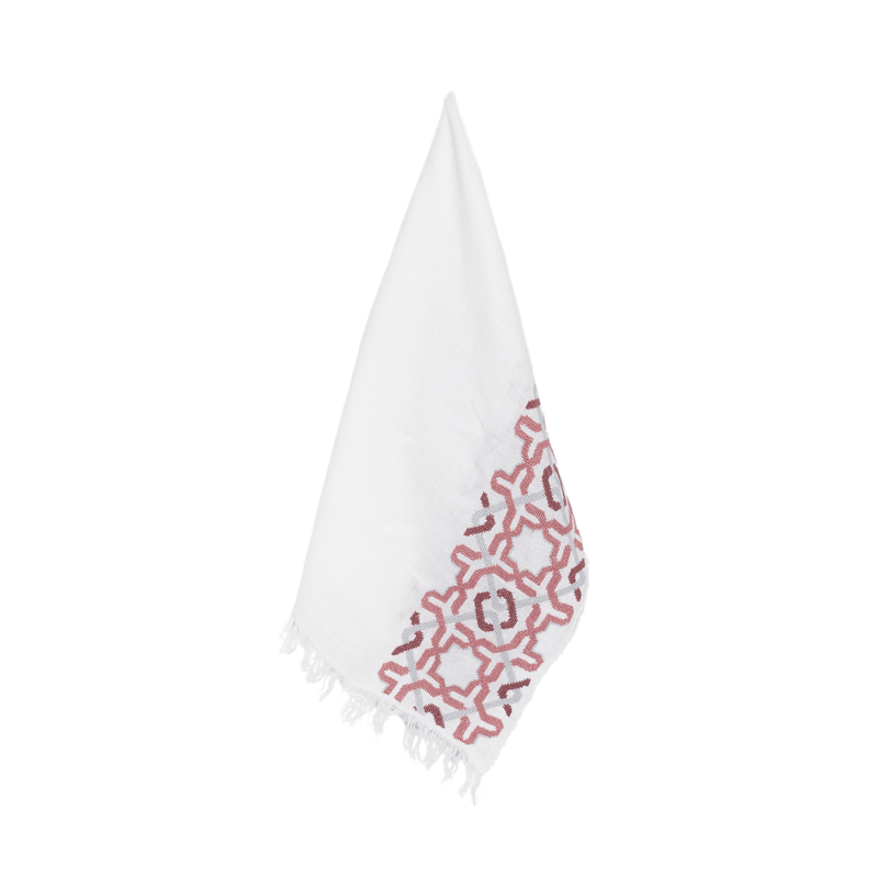 WHITE LINEN SHAWL ANTIQUE ROSE ALHAMBRA