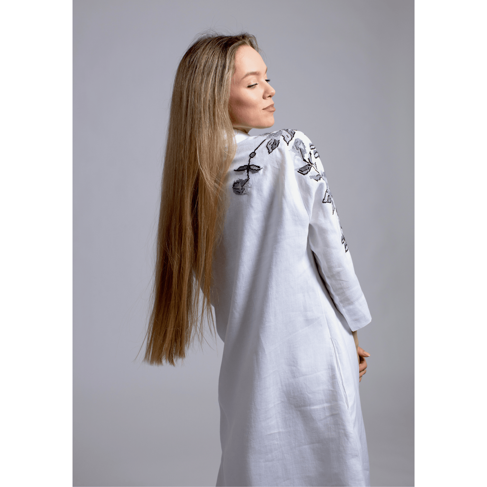 WHITE LINEN SHIRT DRESS STORM GRAY HANA ROSE
