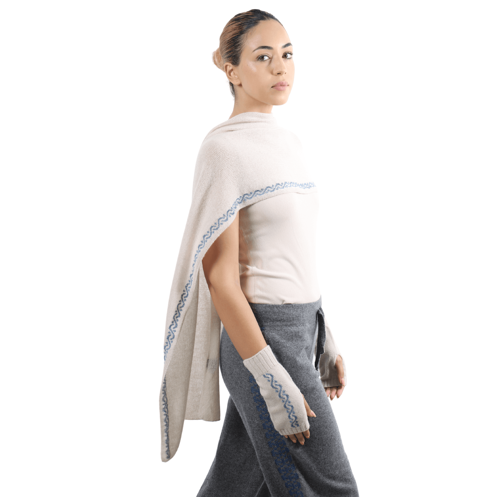 CREAM BEIGE CASHMERE SCARF | WAVES