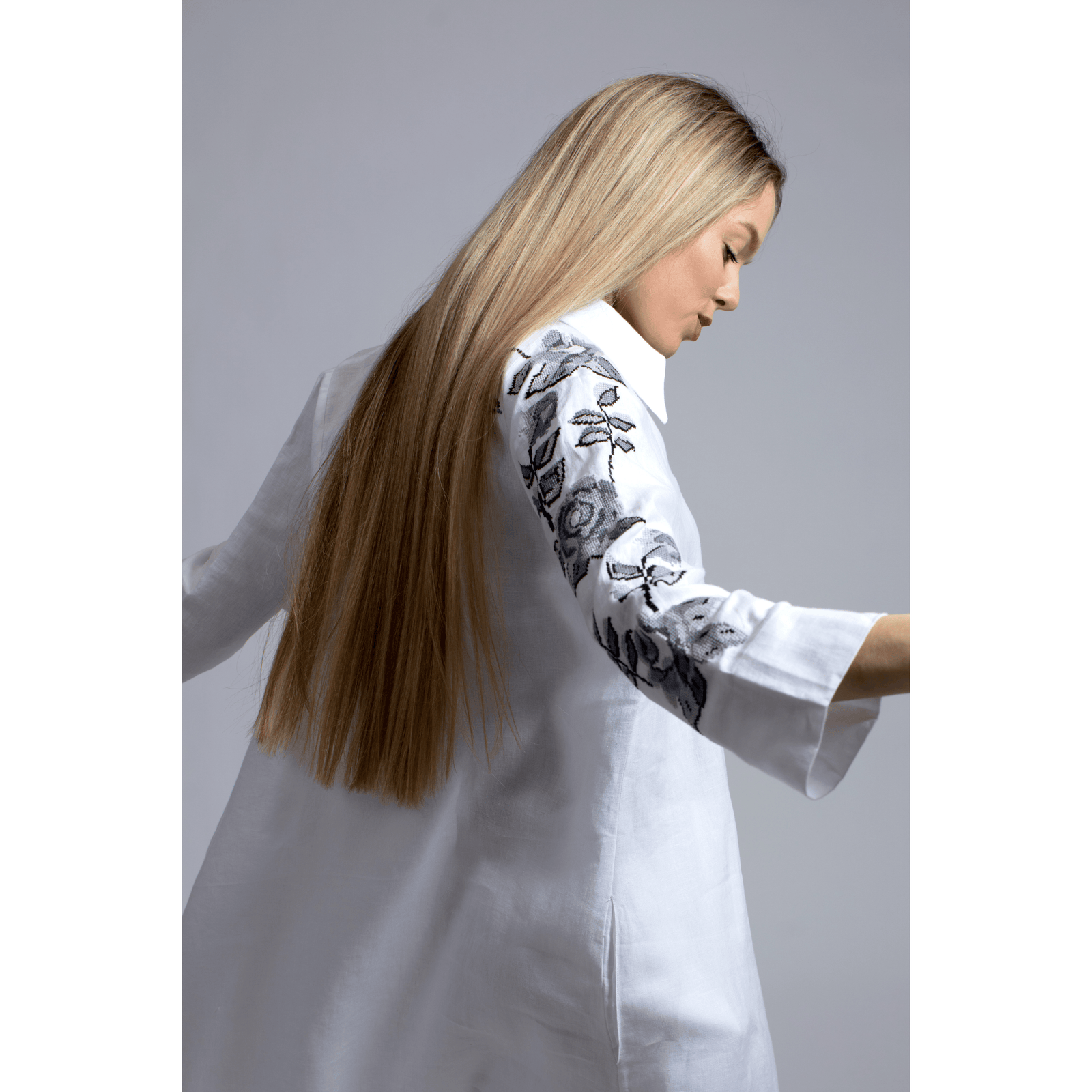 WHITE LINEN SHIRT DRESS STORM GRAY HANA ROSE