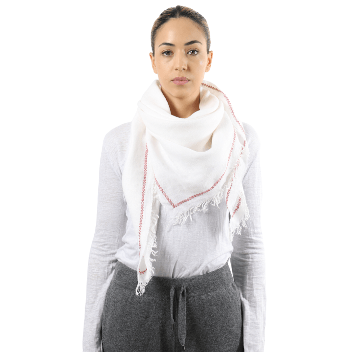 WHITE LINEN SHAWL SQUARE ANTIQUE PINK WATER