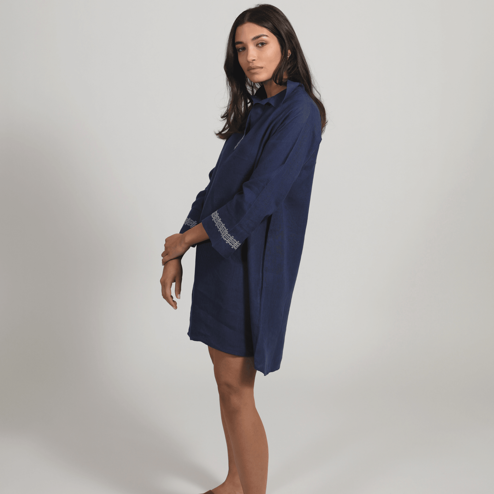 POLO COLLAR | INDIGO BLUE SHORT LINEN DRESS | IBRAHIM