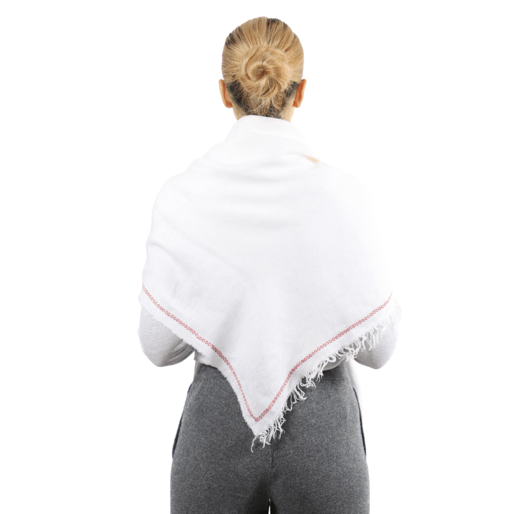 WHITE LINEN SHAWL SQUARE ANTIQUE PINK WATER