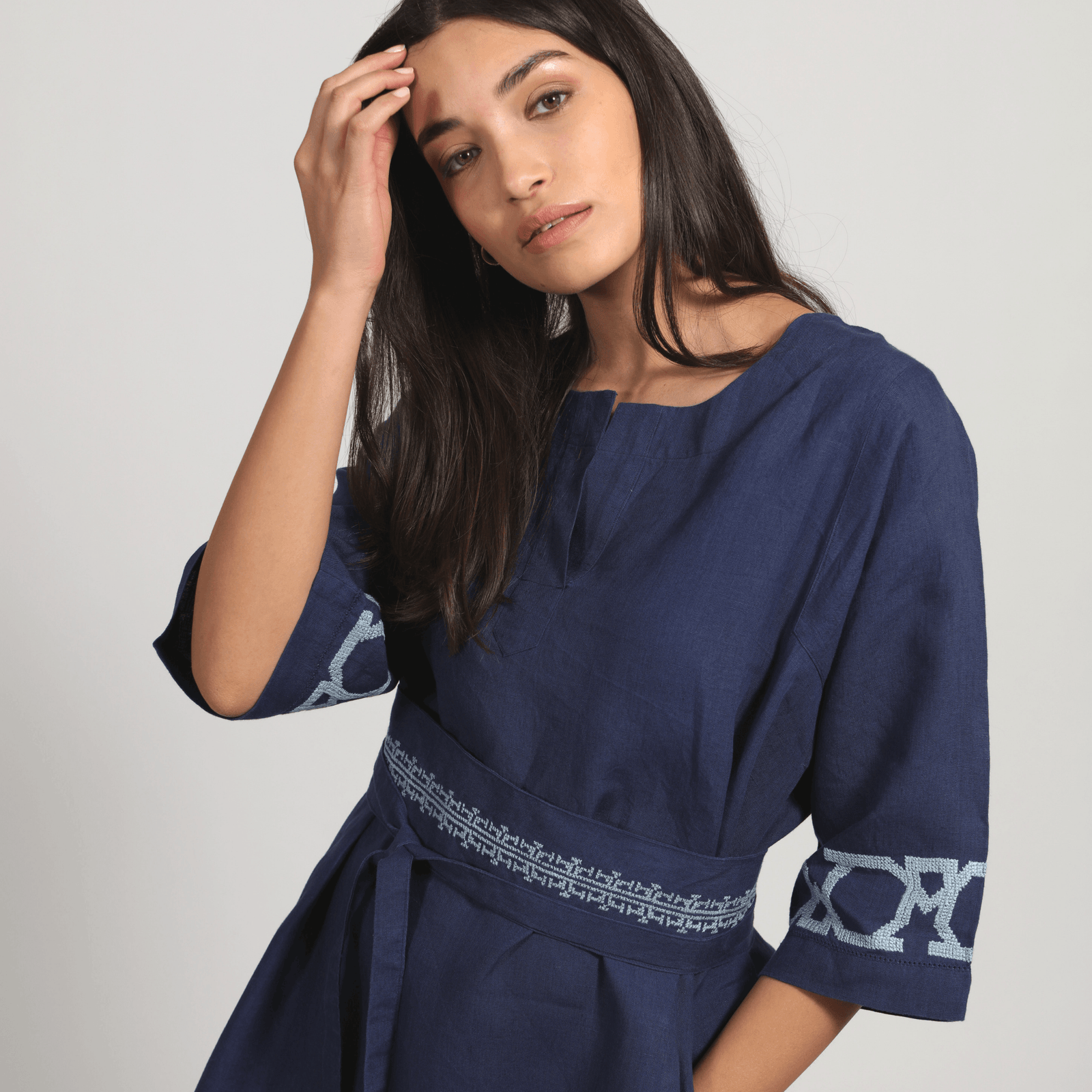 INDIGO BLUE LINEN OBI BELT