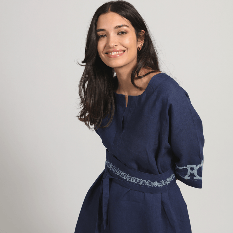 INDIGO BLUE LINEN OBI BELT