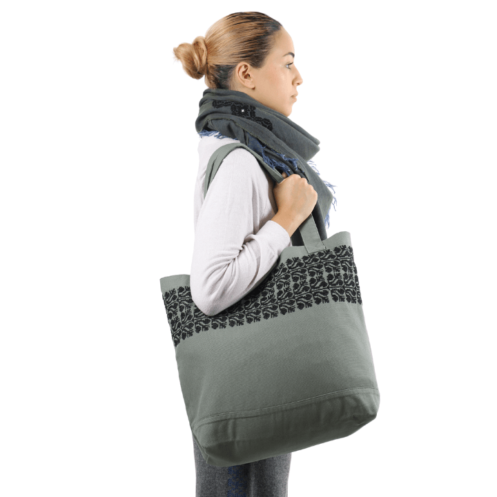 KHAKI CANVAS BAG BLACK SINEAD
