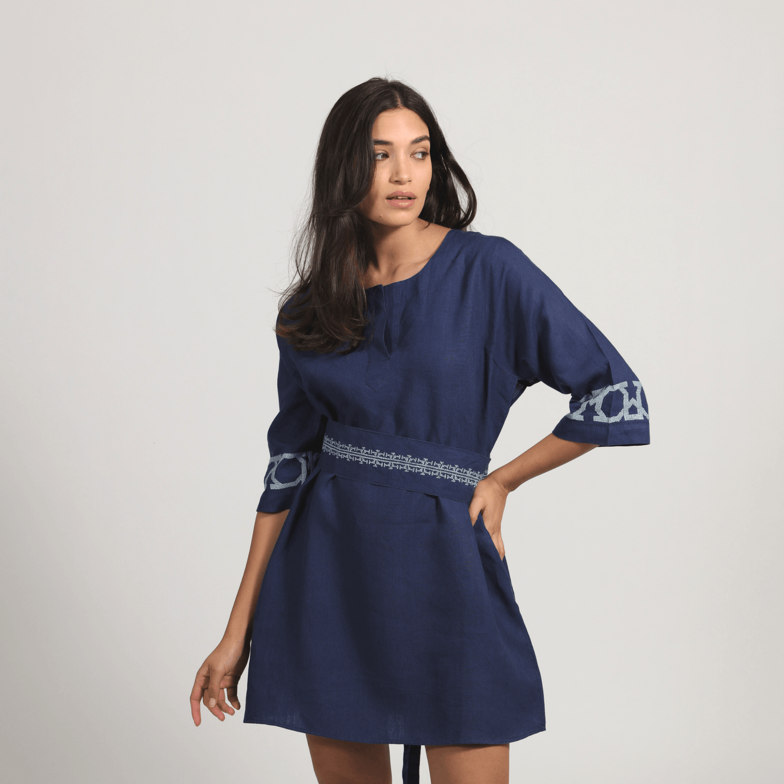 INDIGO BLUE LINEN OBI BELT