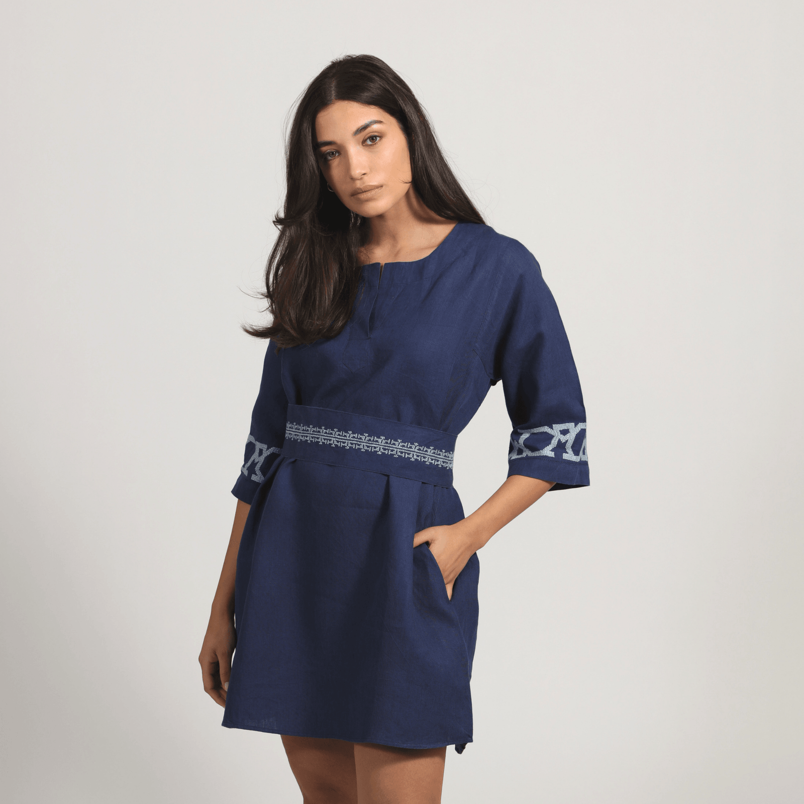INDIGO BLUE LINEN OBI BELT