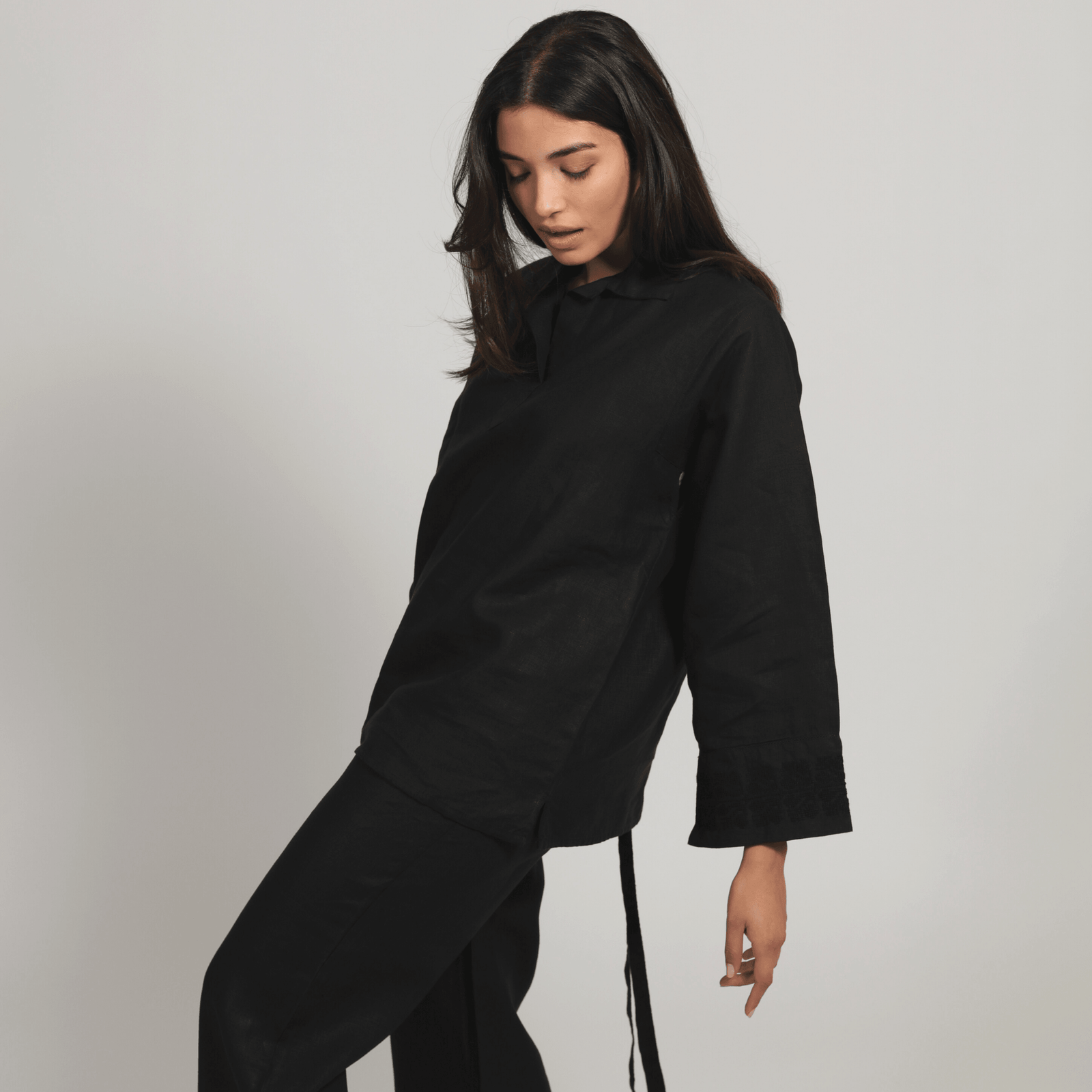 BLACK LINEN PALAZZO PANTS | SINEAD