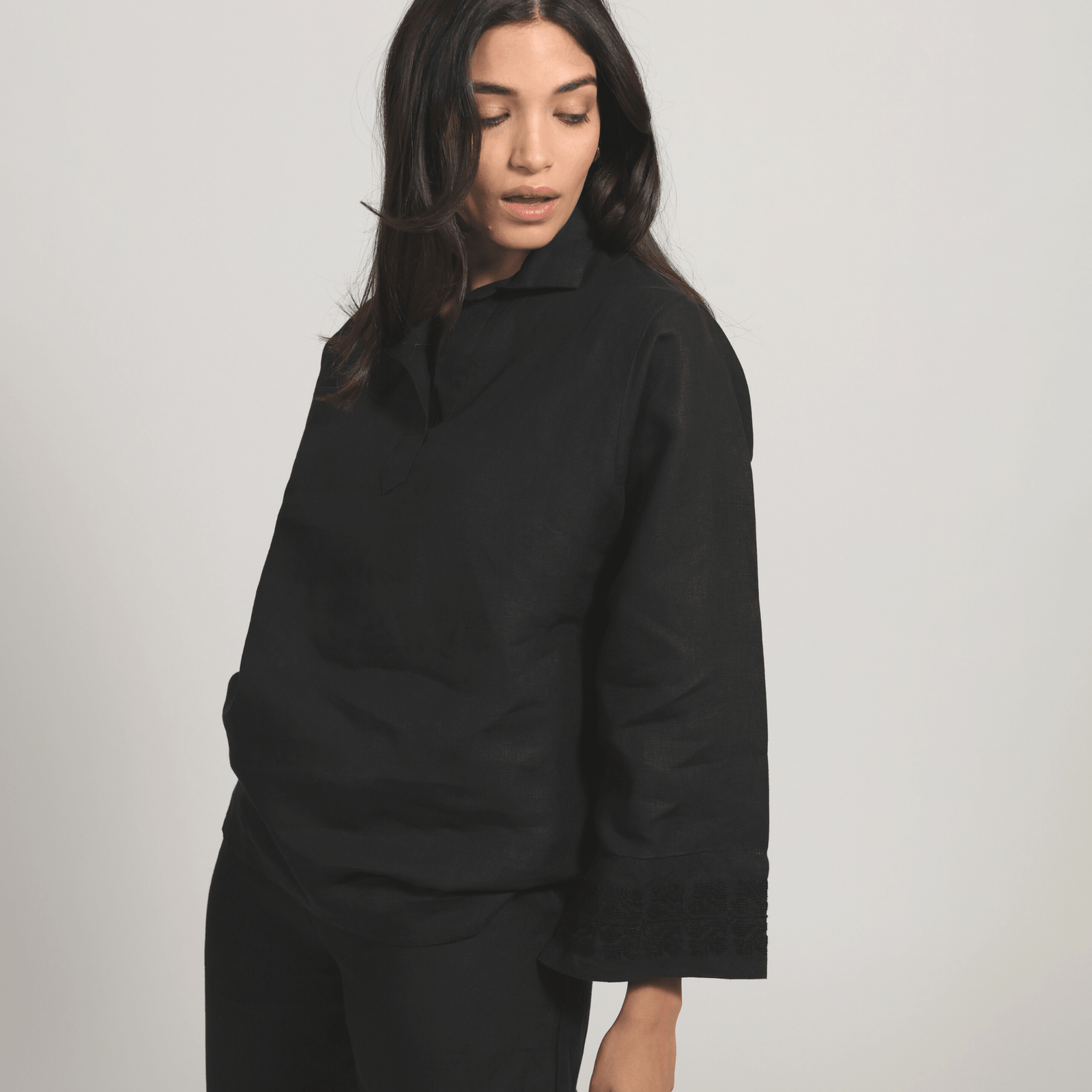 BLACK LINEN PALAZZO PANTS | SINEAD