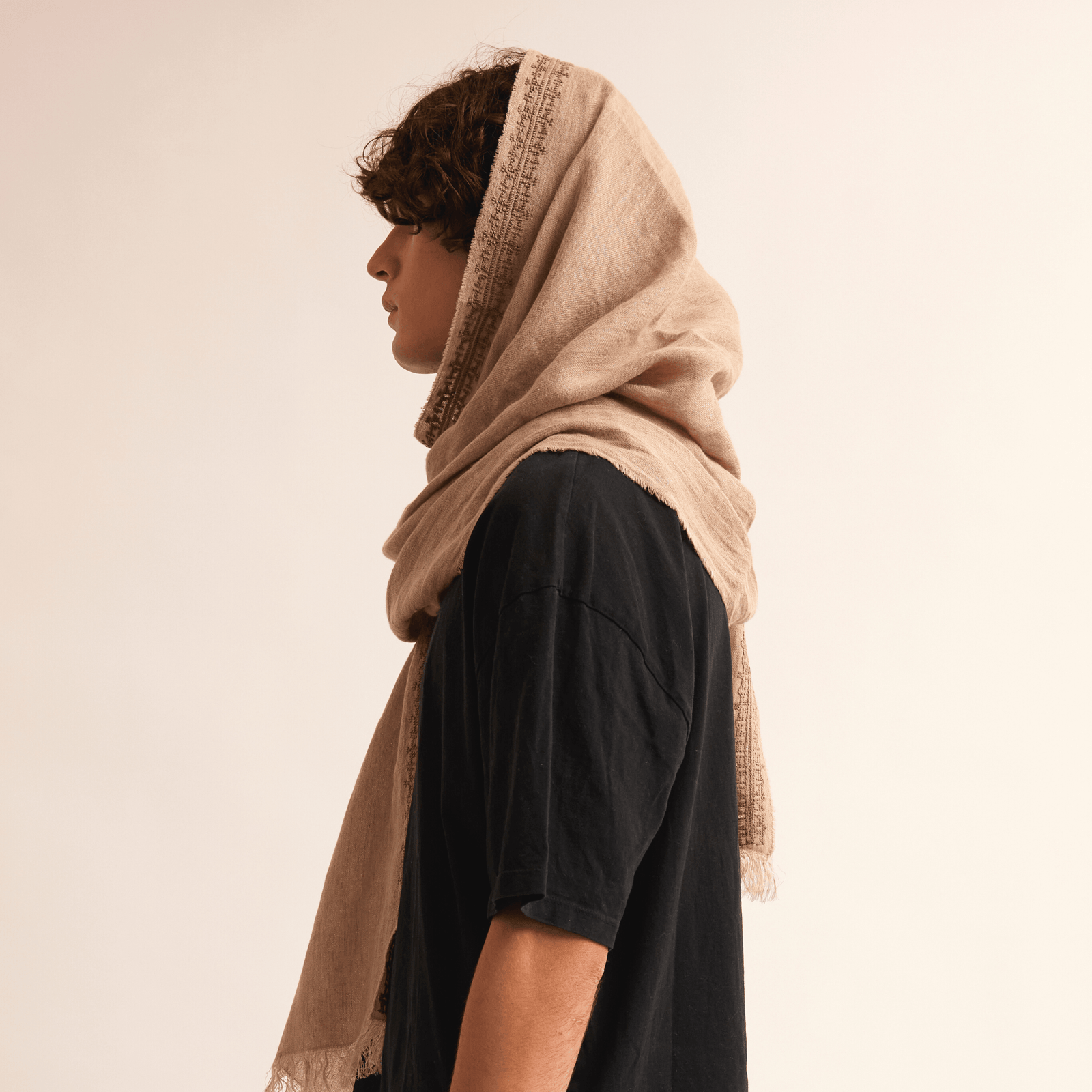 BEIGE LINEN SHAWL KHAKI IBRAHIM