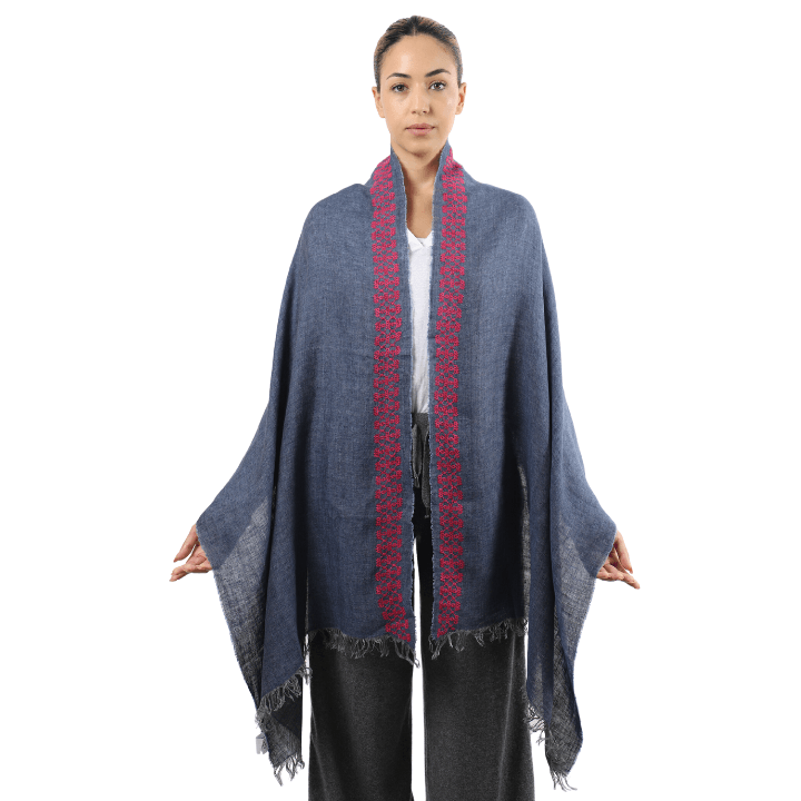 BLUE LINEN SHAWL HOT PINK BEEHIVE