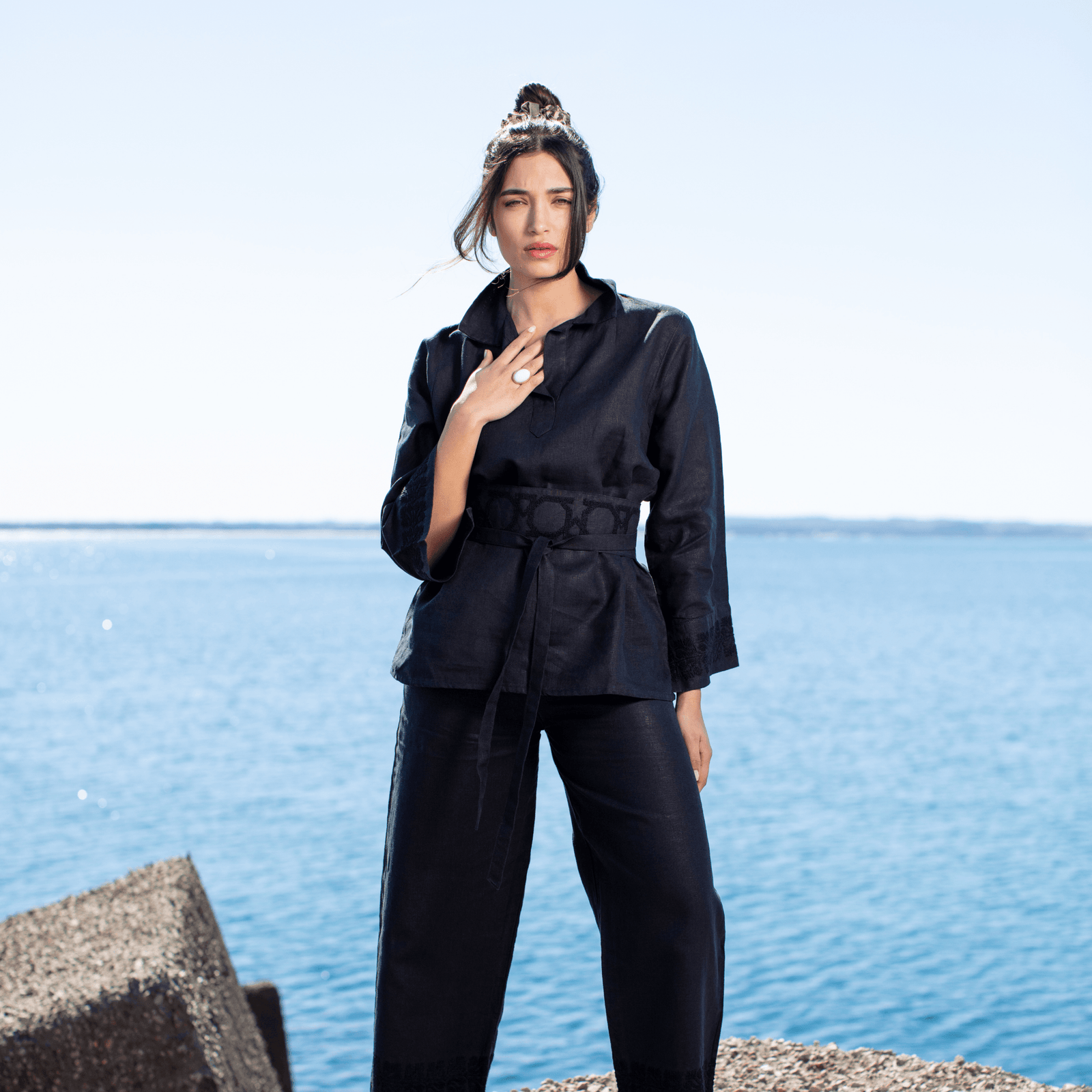BLACK LINEN PALAZZO PANTS | SINEAD