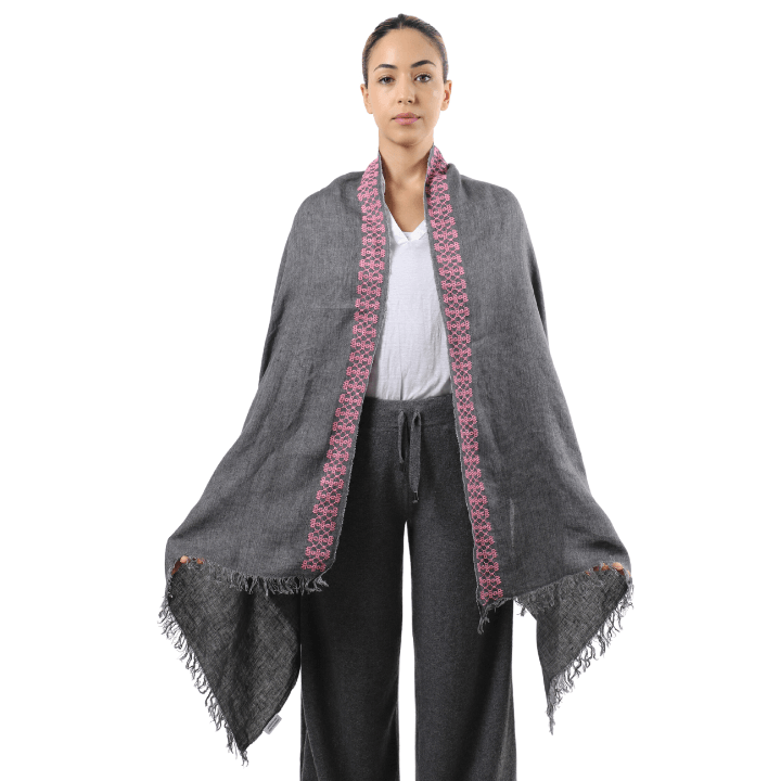 GRAY LINEN SHAWL BABY PINK BEEHIVE