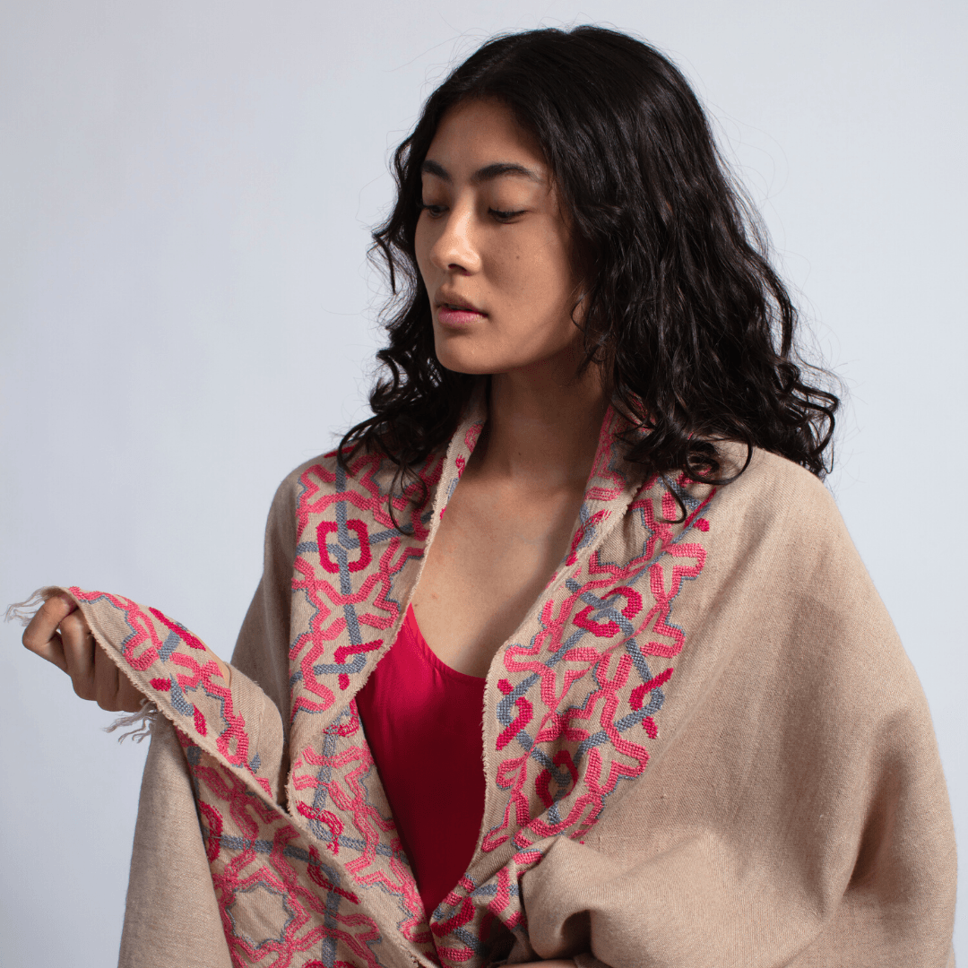 BEIGE LINEN SHAWL SUNSET PINK ALHAMBRA