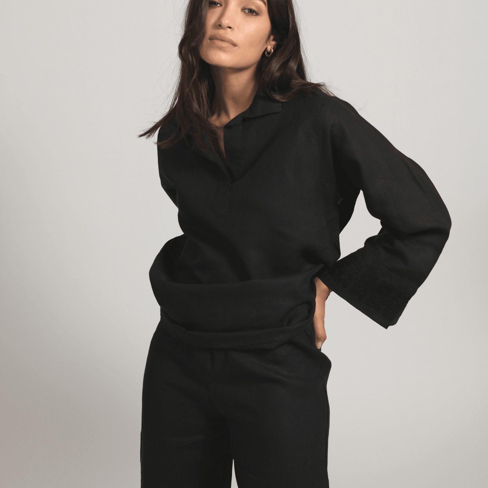 BLACK LINEN PALAZZO PANTS | SINEAD