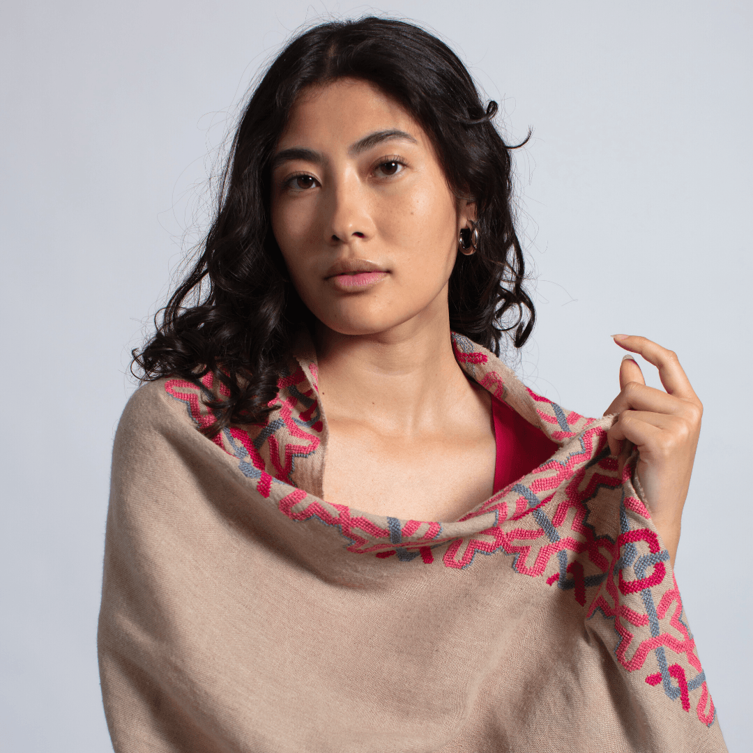 BEIGE LINEN SHAWL SUNSET PINK ALHAMBRA