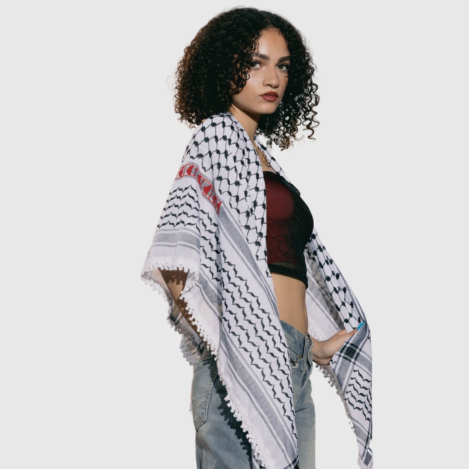 BLACK & WHITE MAKATEEB (MESSAGES) KEFFIYEH