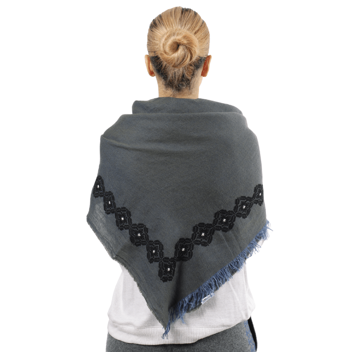 KHAKI LINEN SHAWL SQUARE BLACK POPPY