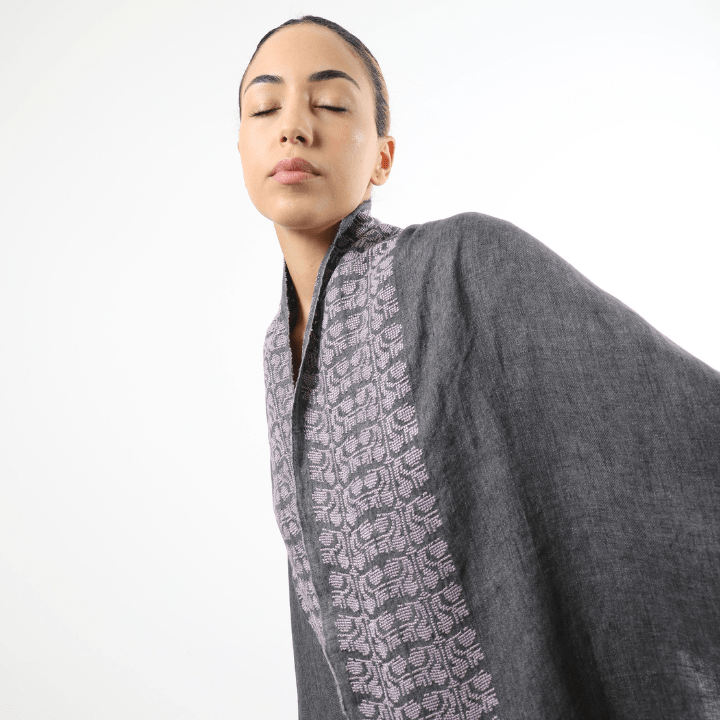 GRAY LINEN SHAWL ANTIQUE VIOLET SINEAD