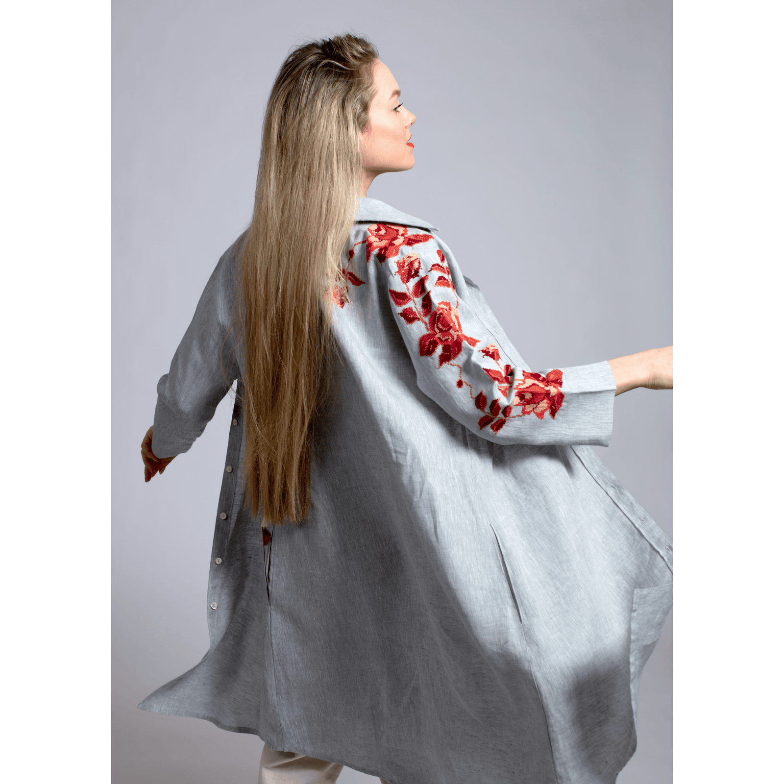 GRAY LINEN SHIRT DRESS BURNT ORANGE HANA ROSE