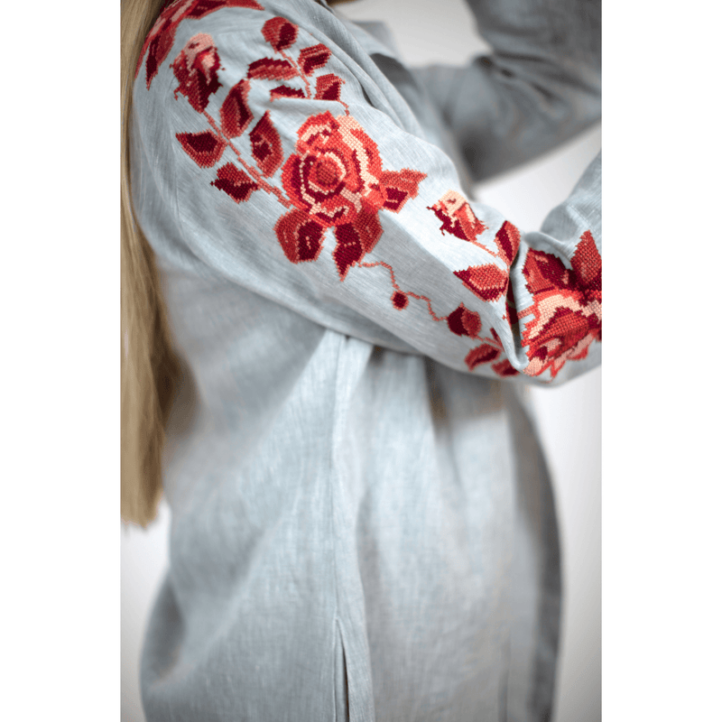 GRAY LINEN SHIRT DRESS BURNT ORANGE HANA ROSE