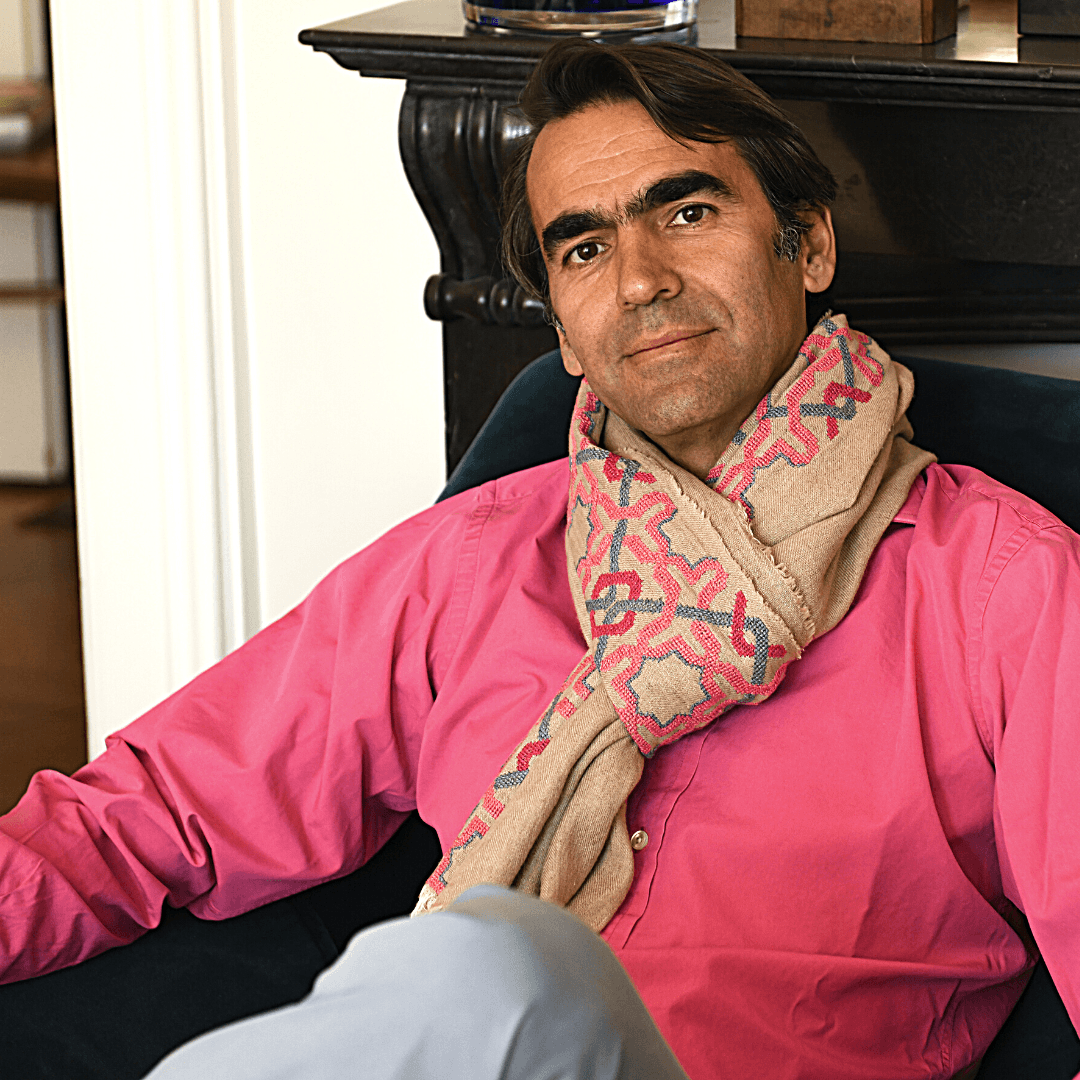 BEIGE LINEN SHAWL SUNSET PINK ALHAMBRA
