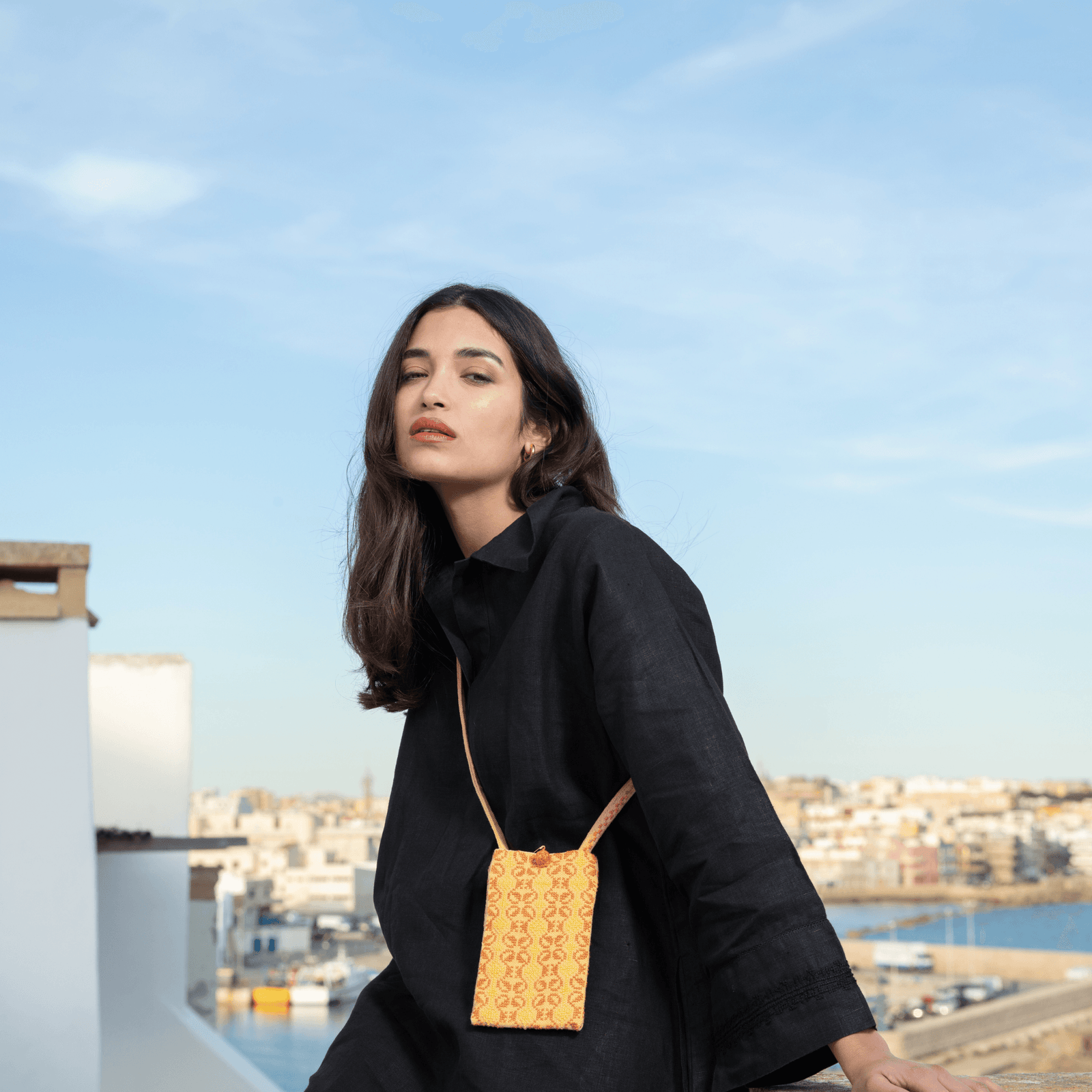 POLO COLLAR | BLACK SHORT LINEN DRESS | IBRAHIM
