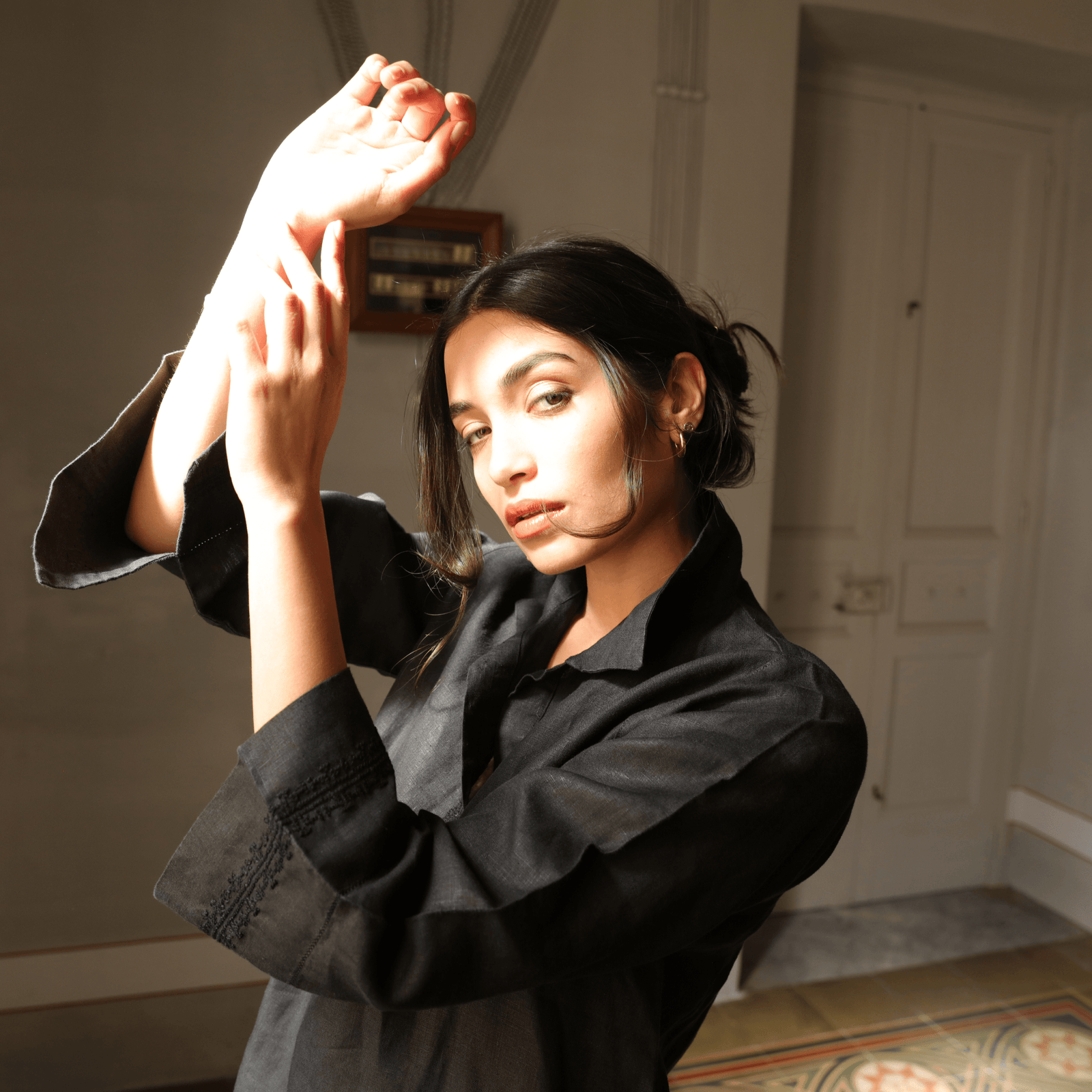 POLO COLLAR | BLACK SHORT LINEN DRESS | IBRAHIM