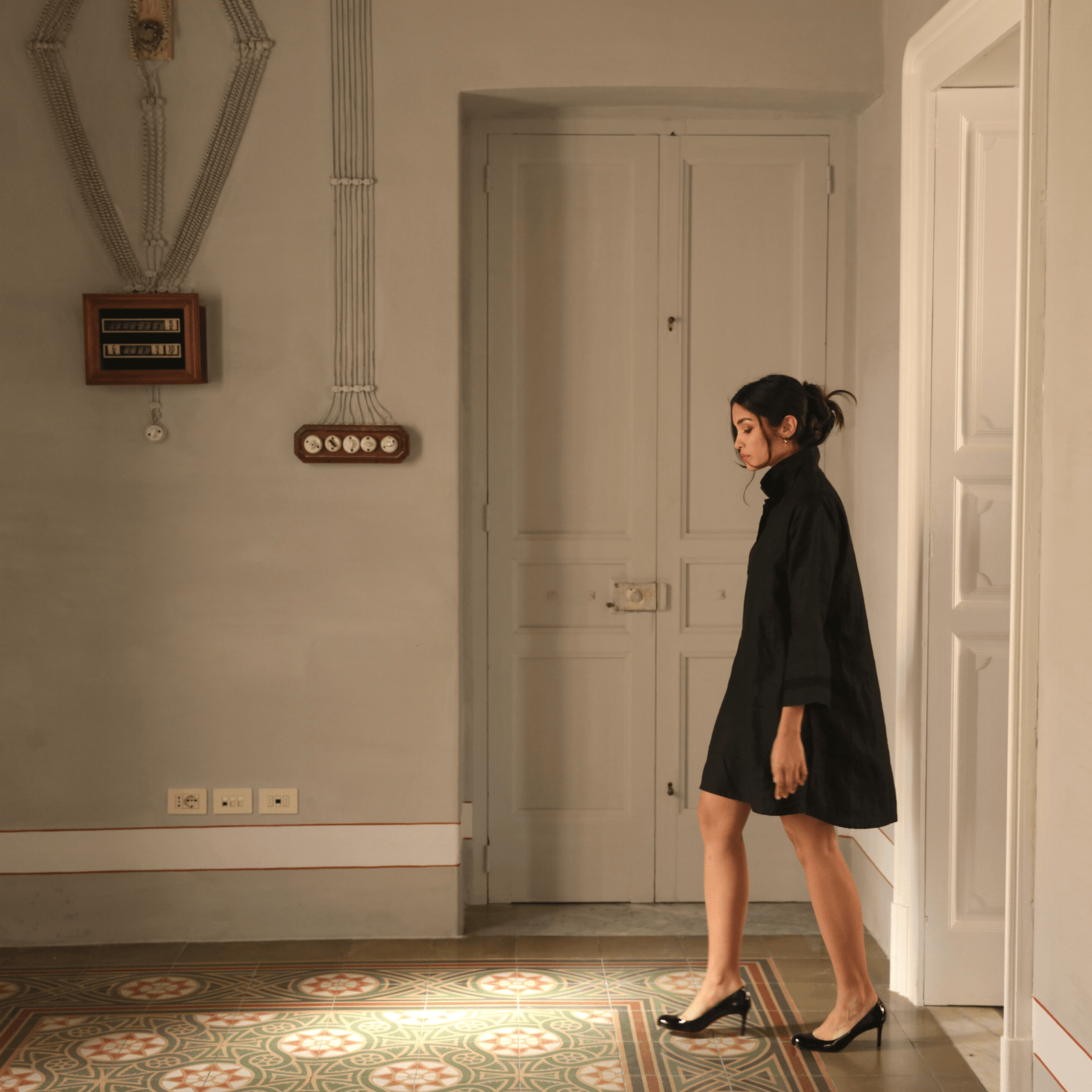 POLO COLLAR | BLACK SHORT LINEN DRESS | IBRAHIM