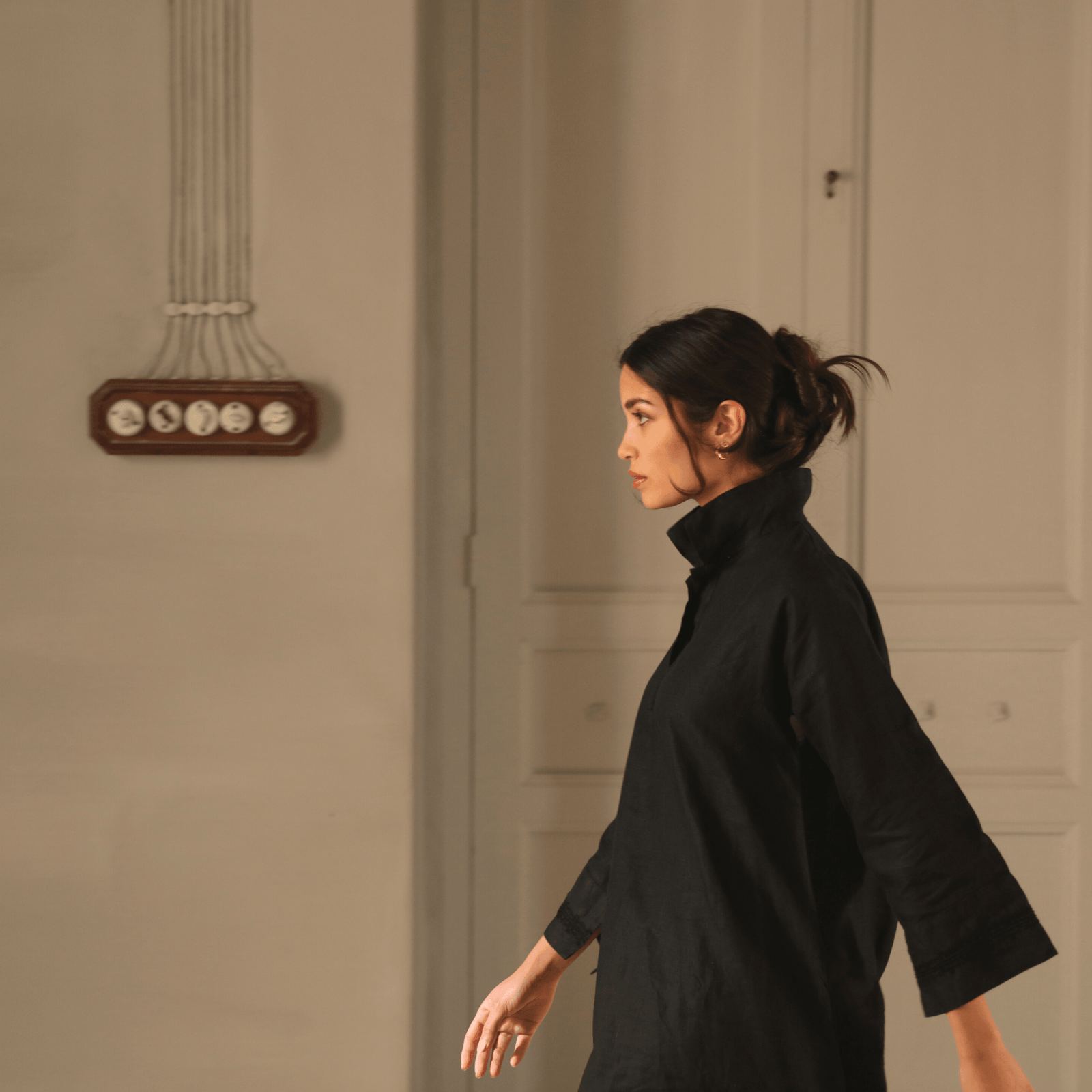 POLO COLLAR | BLACK SHORT LINEN DRESS | IBRAHIM