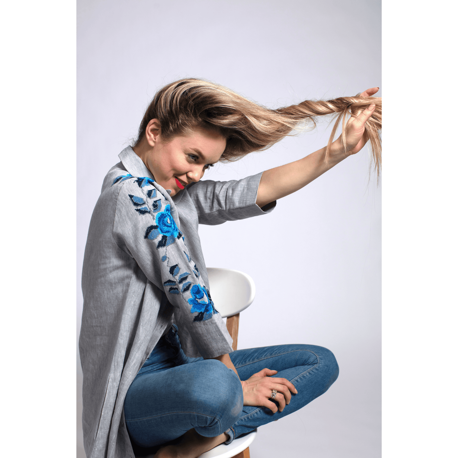 GRAY LINEN SHIRT DRESS SEA BLUE HANA ROSE