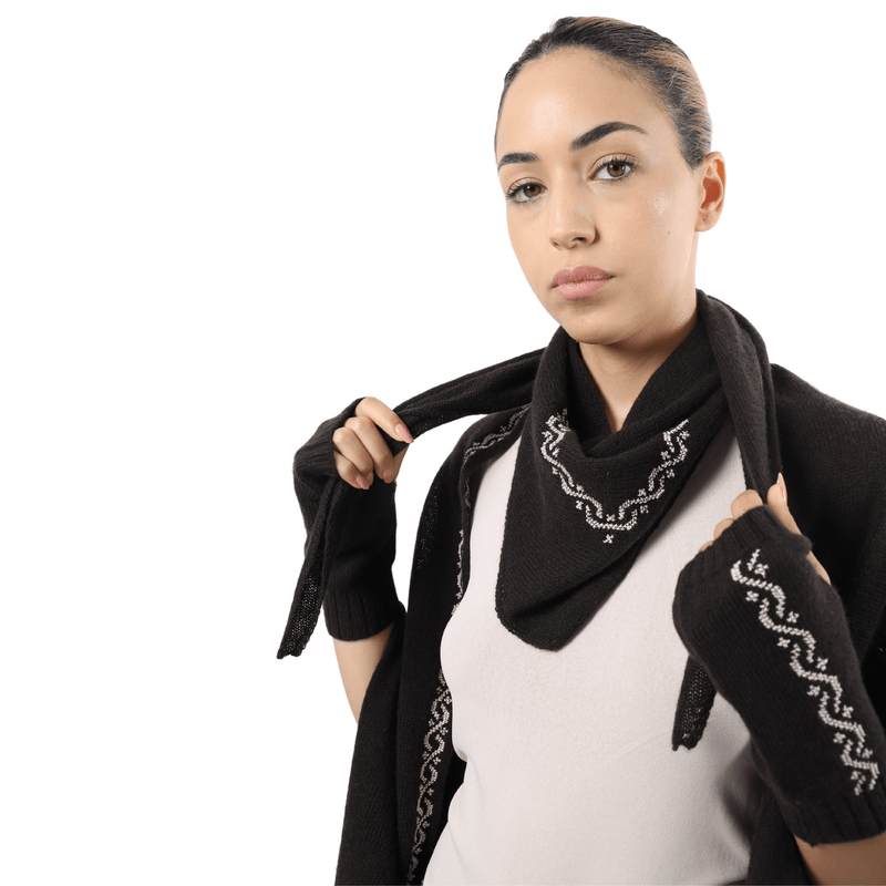 BROWN  CASHMERE TRIANGLE SCARF | WAVES