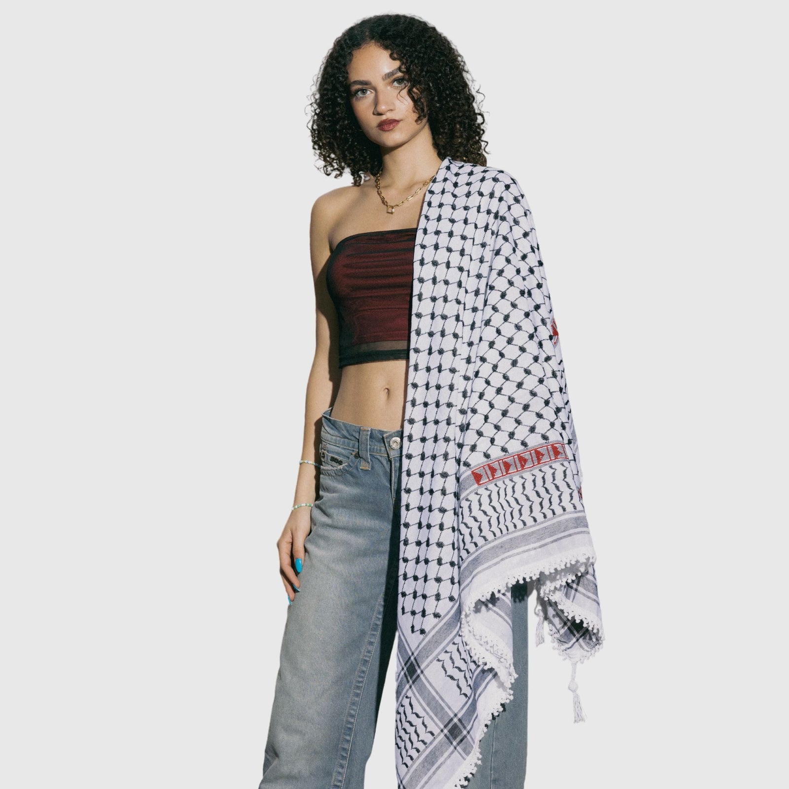 BLACK & WHITE MAKATEEB (MESSAGES) KEFFIYEH