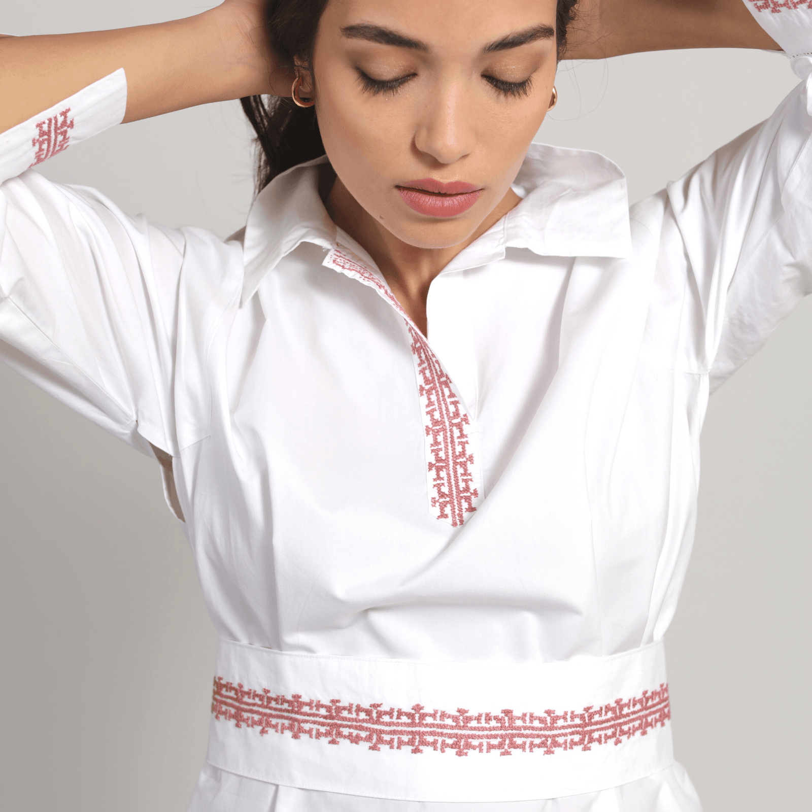 POLO COLLAR | WHITE SHORT COTTON DRESS | IBRAHIM