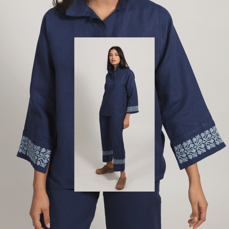 INDIGO BLUE LINEN PALAZZO PANTS | SINEAD