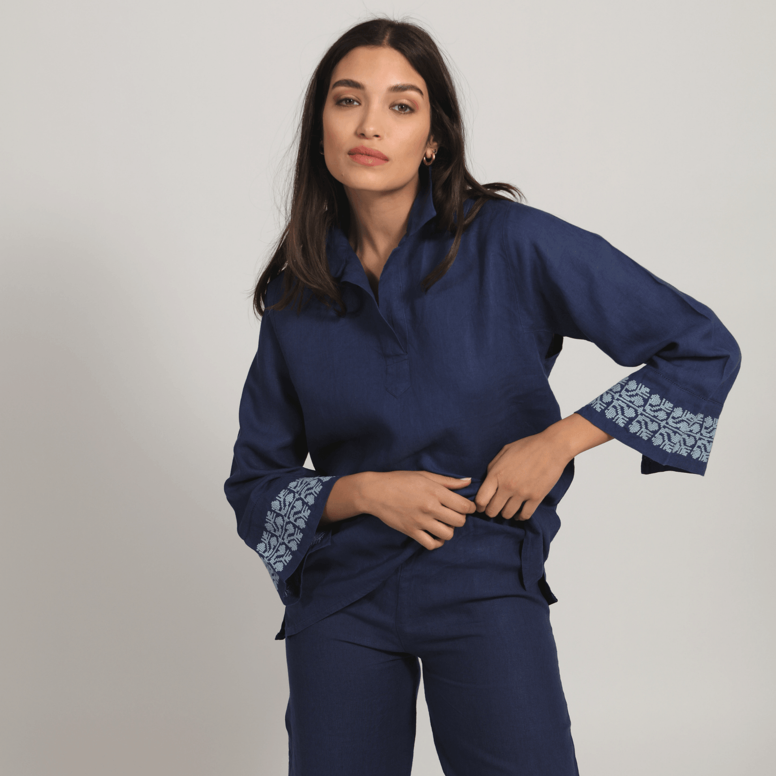 INDIGO BLUE LINEN PALAZZO PANTS | SINEAD
