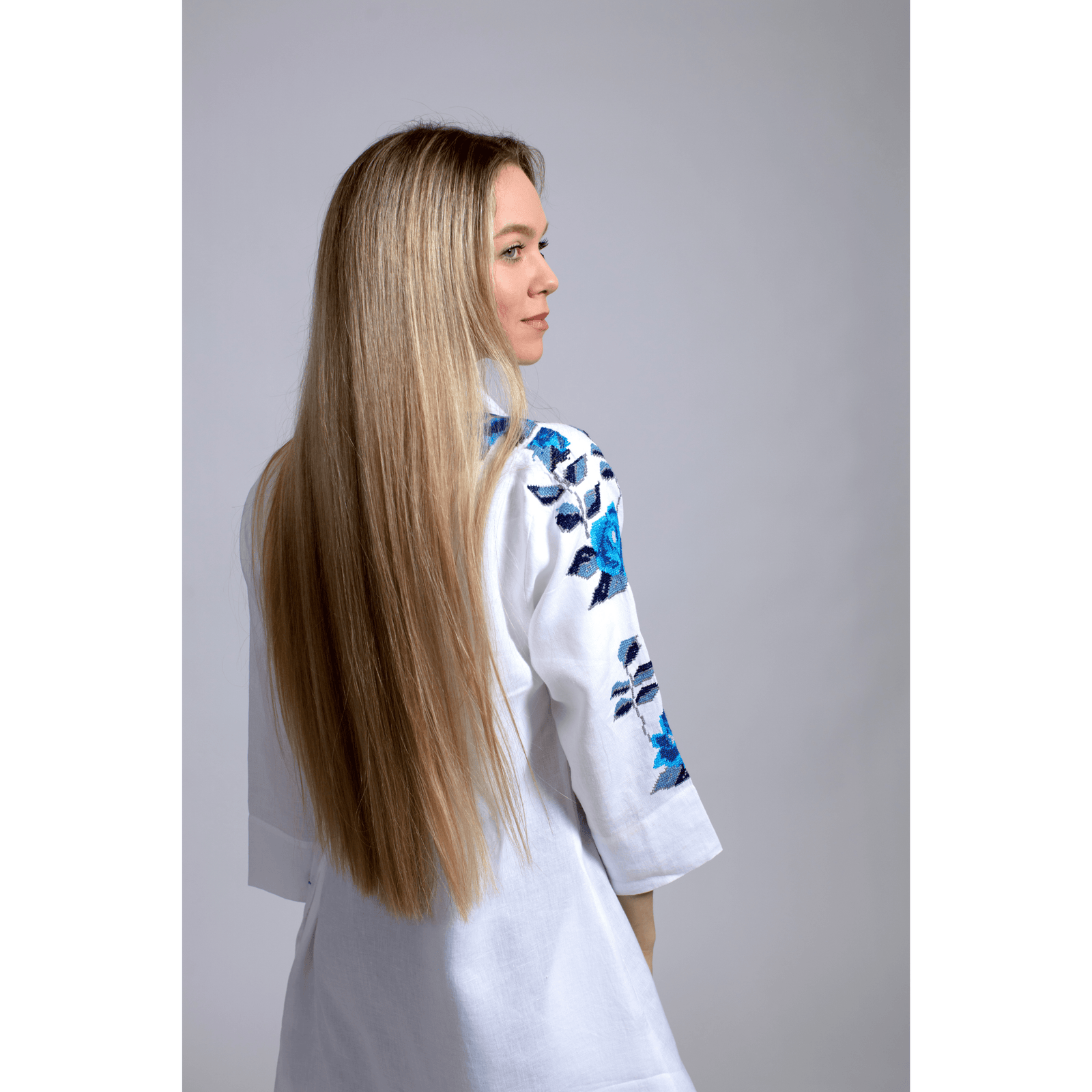 WHITE LINEN SHIRT DRESS SEA BLUE HANA ROSE