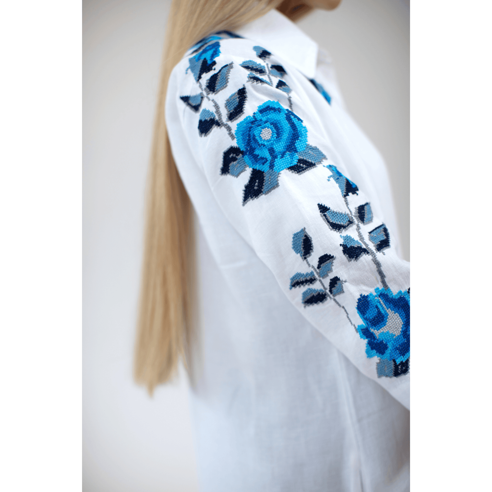 WHITE LINEN SHIRT DRESS SEA BLUE HANA ROSE