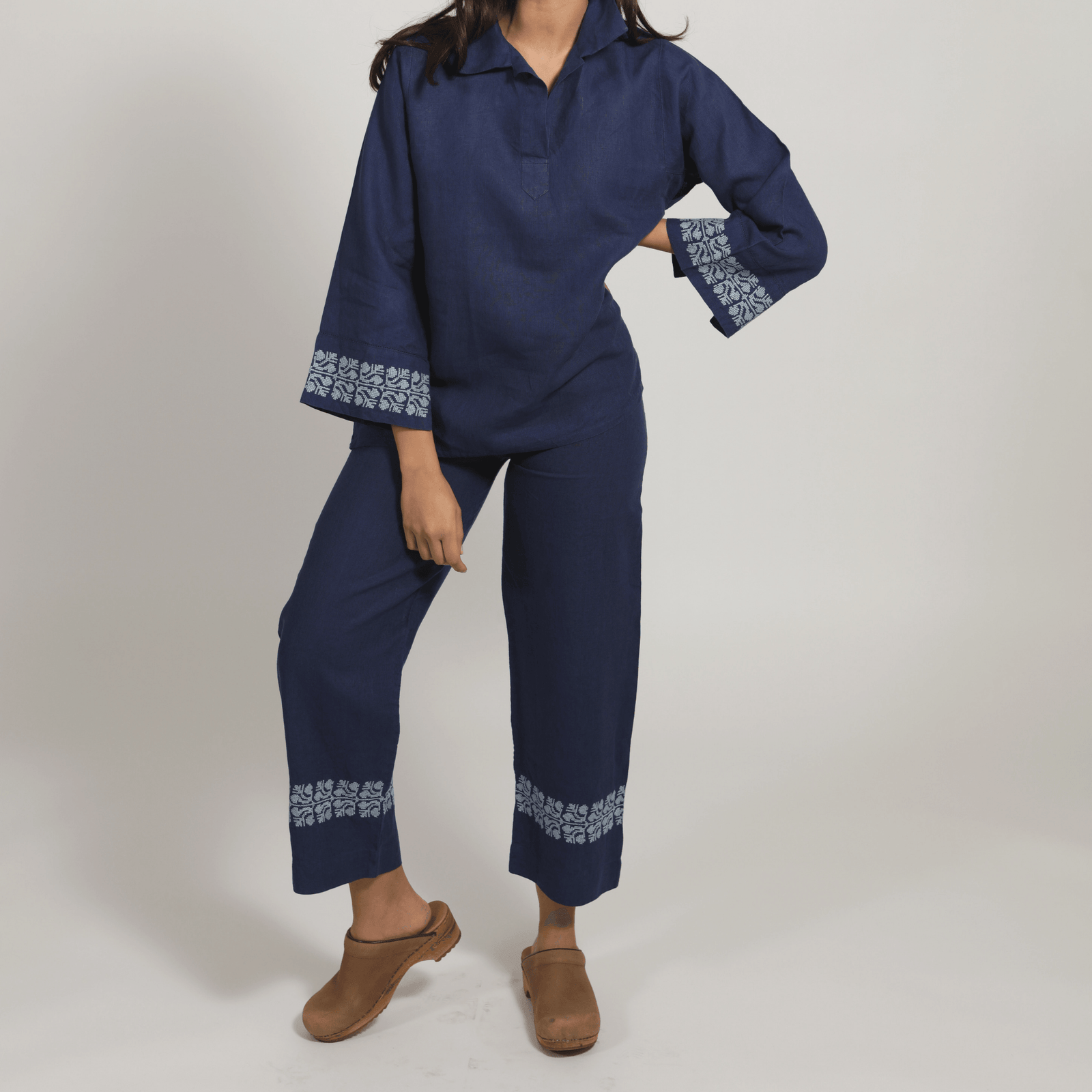 INDIGO BLUE LINEN PALAZZO PANTS | SINEAD
